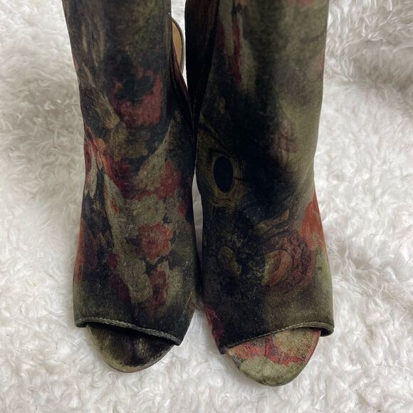 Bamboo Fall floral multi color Velvet ankle sandals peep toe side zipper size 11 - Picture 8 of 12